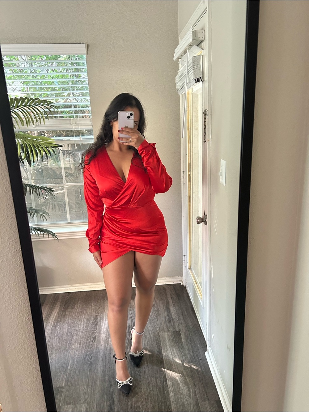 Forever 21 Red Long-Sleeve Surplice Mini Dress